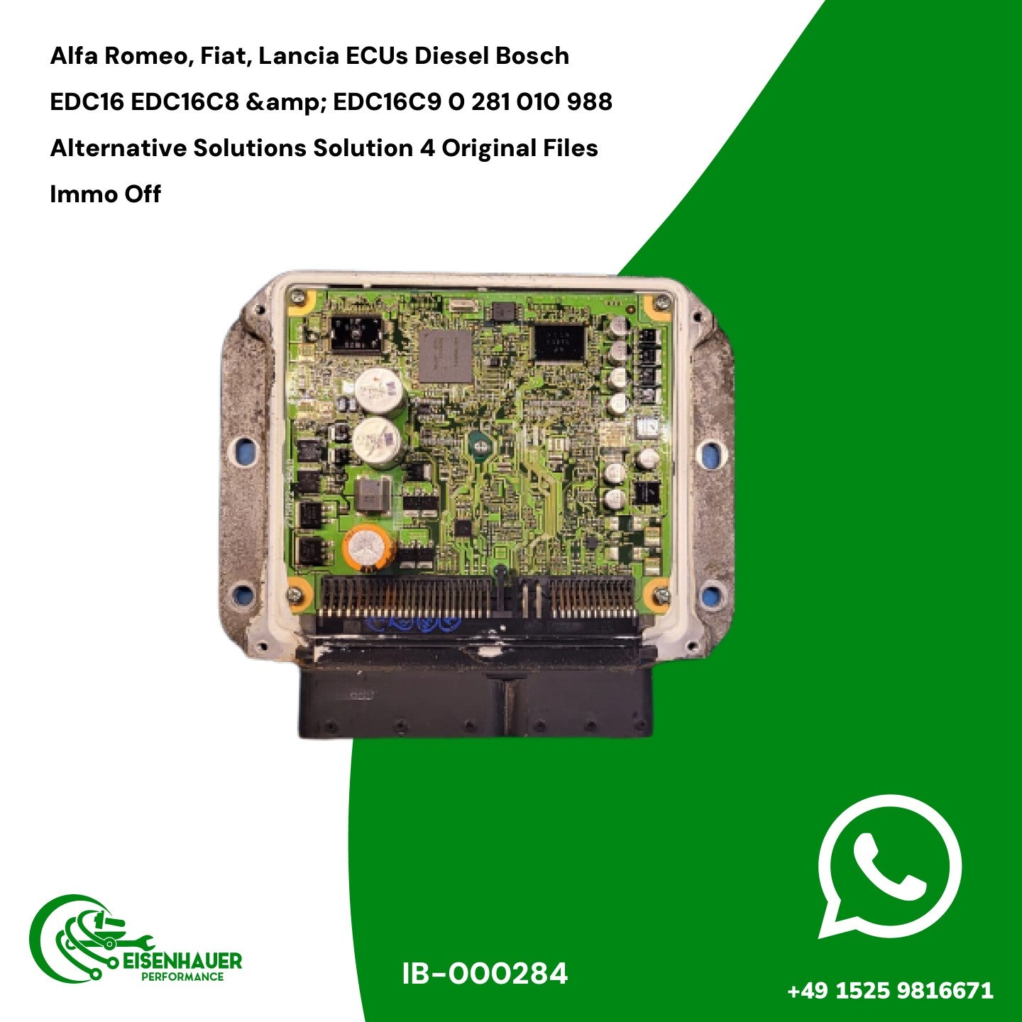 Alfa Romeo, Fiat, Lancia ECUs Diesel Bosch EDC16 EDC16C8 & EDC16C9 0 281 010 988 Alternative Solutions Solution 4 Original Files Immo Off