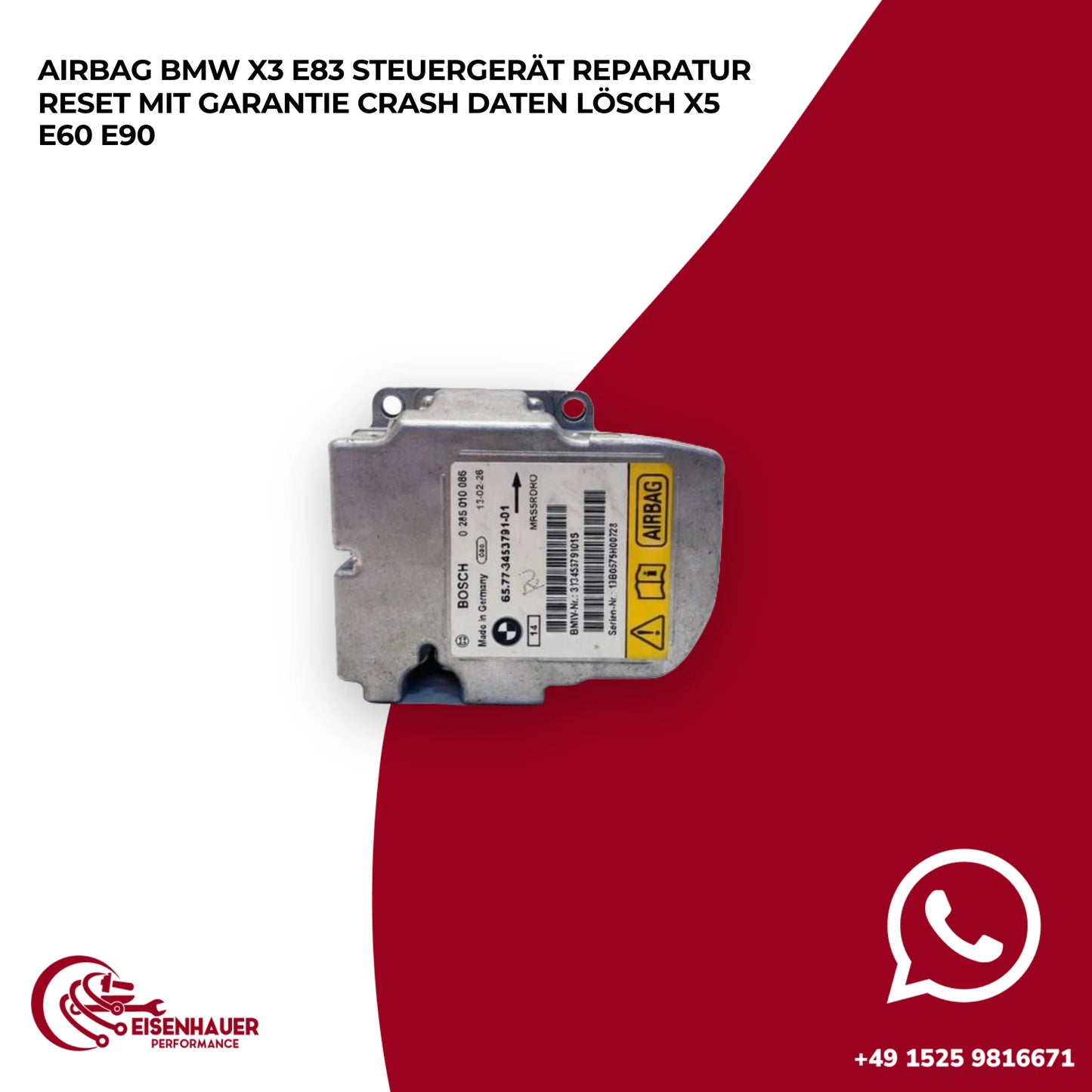 AIRBAG BMW X3 E83 STEUERGERÄT REPARATUR RESET️ ️CRASH DATEN LÖSCH X5 E60 E90