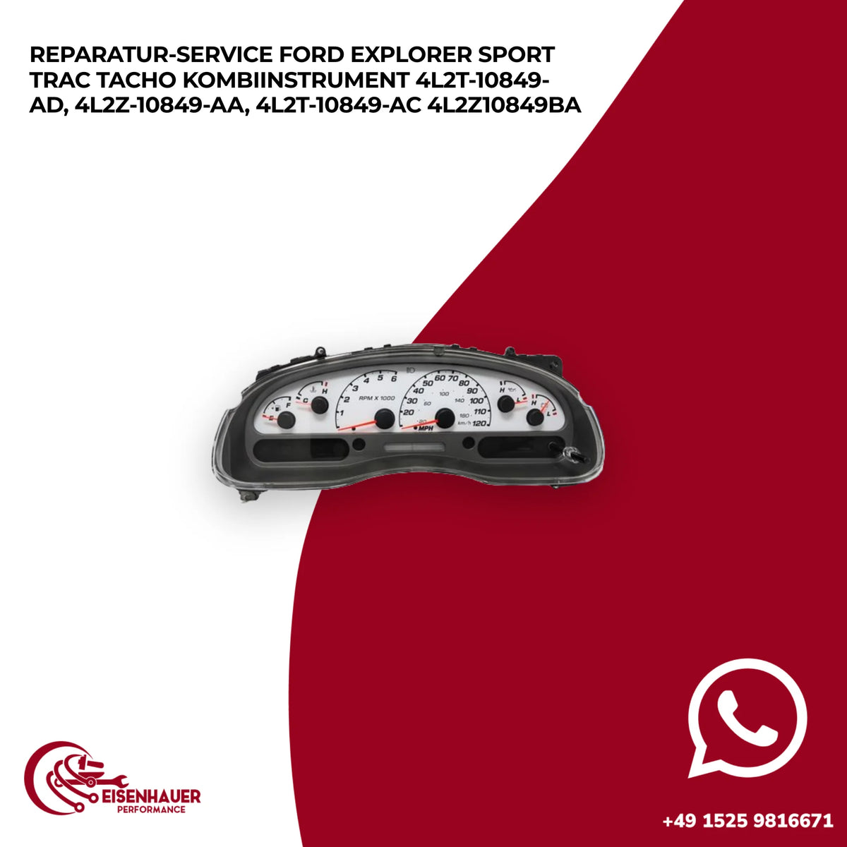 Reparatur Service FORD EXPLORER SPORT TRAC Tacho Kombiinstrument 4L2T-10849-AD, 4L2Z-10849-AA, 4L2T-10849-A…