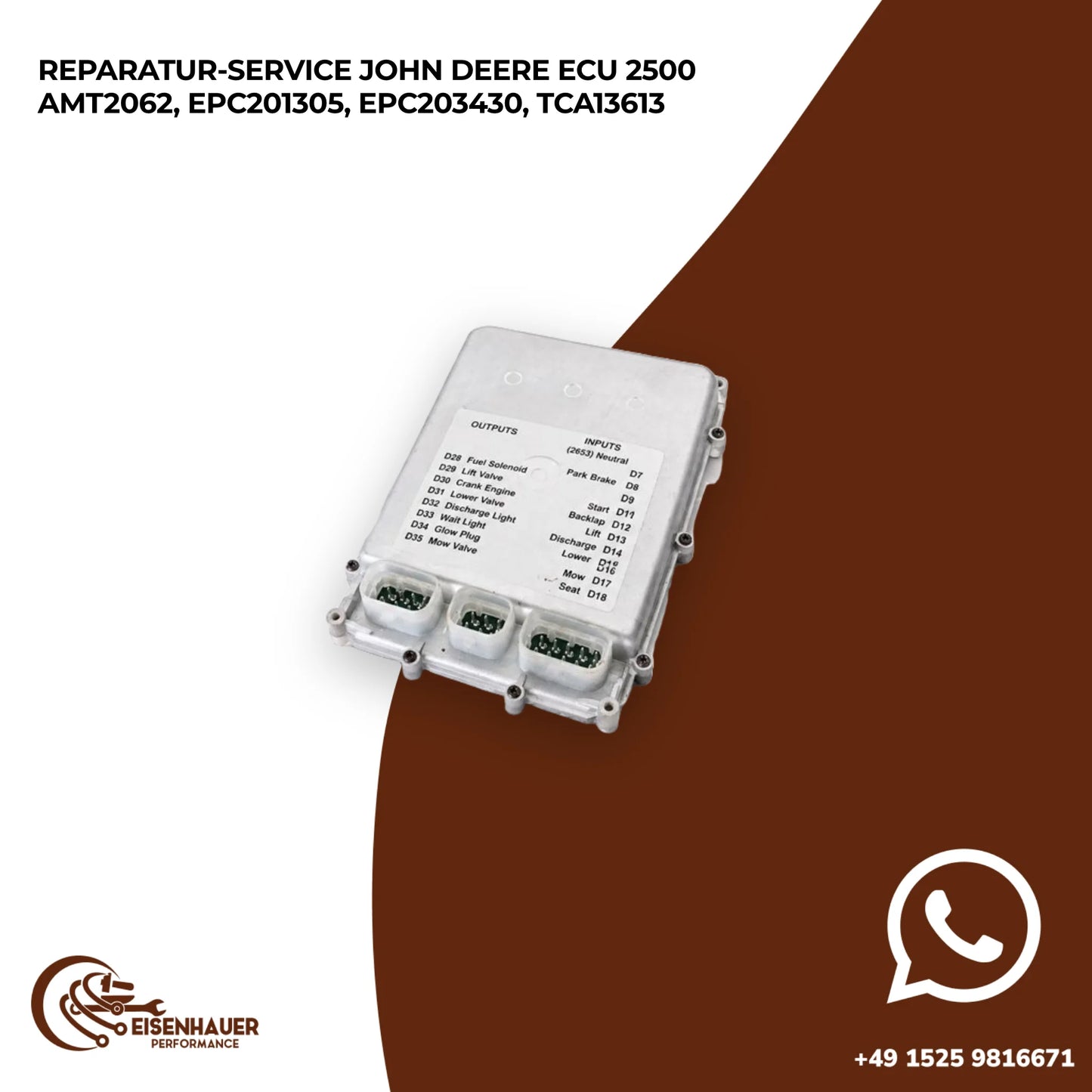Reparatur Service John Deere ECU 2500 AMT2062, EPC201305, EPC203430, TCA13613