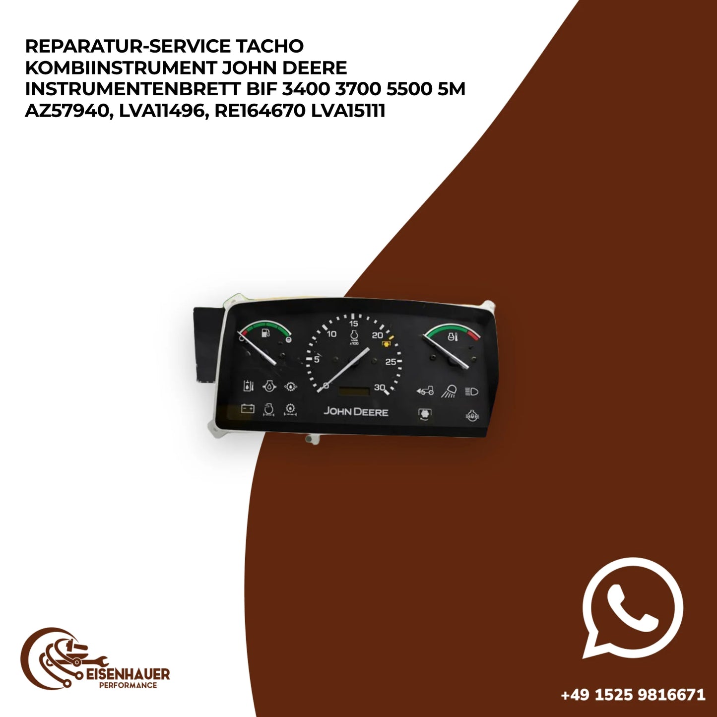 Reparatur Service Tacho Kombiinstrument John Deere Instrumentenbrett BIF 3400 3700 5500 5M AZ57940, LVA1149…