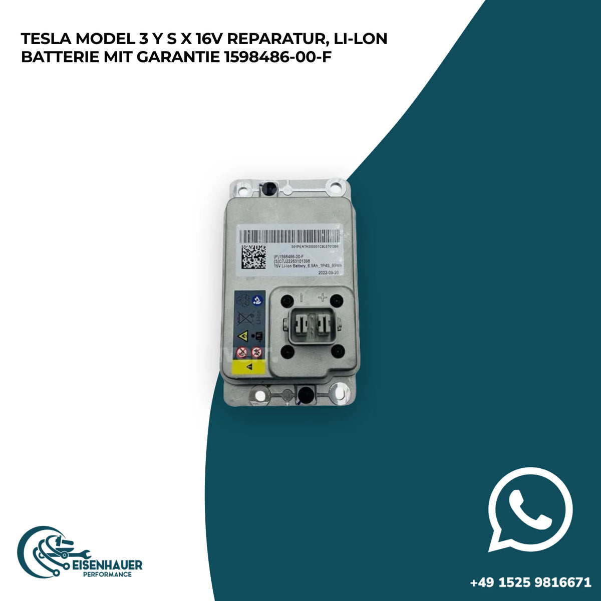 Tesla Model 3 Y S X 16V Reparatur, Li-lon Batterie️ ️1598486-00-F