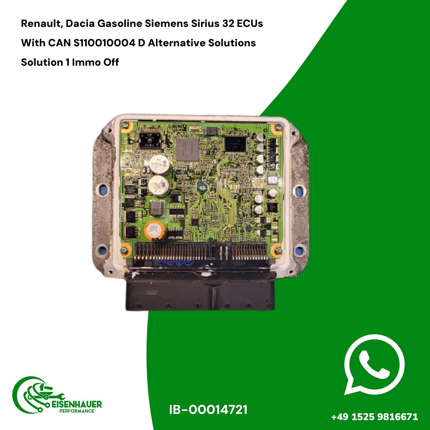 Renault, Dacia Gasoline Siemens Sirius 32 ECUs With CAN S110010004 D Alternative Solutions Solution 1 Immo Off