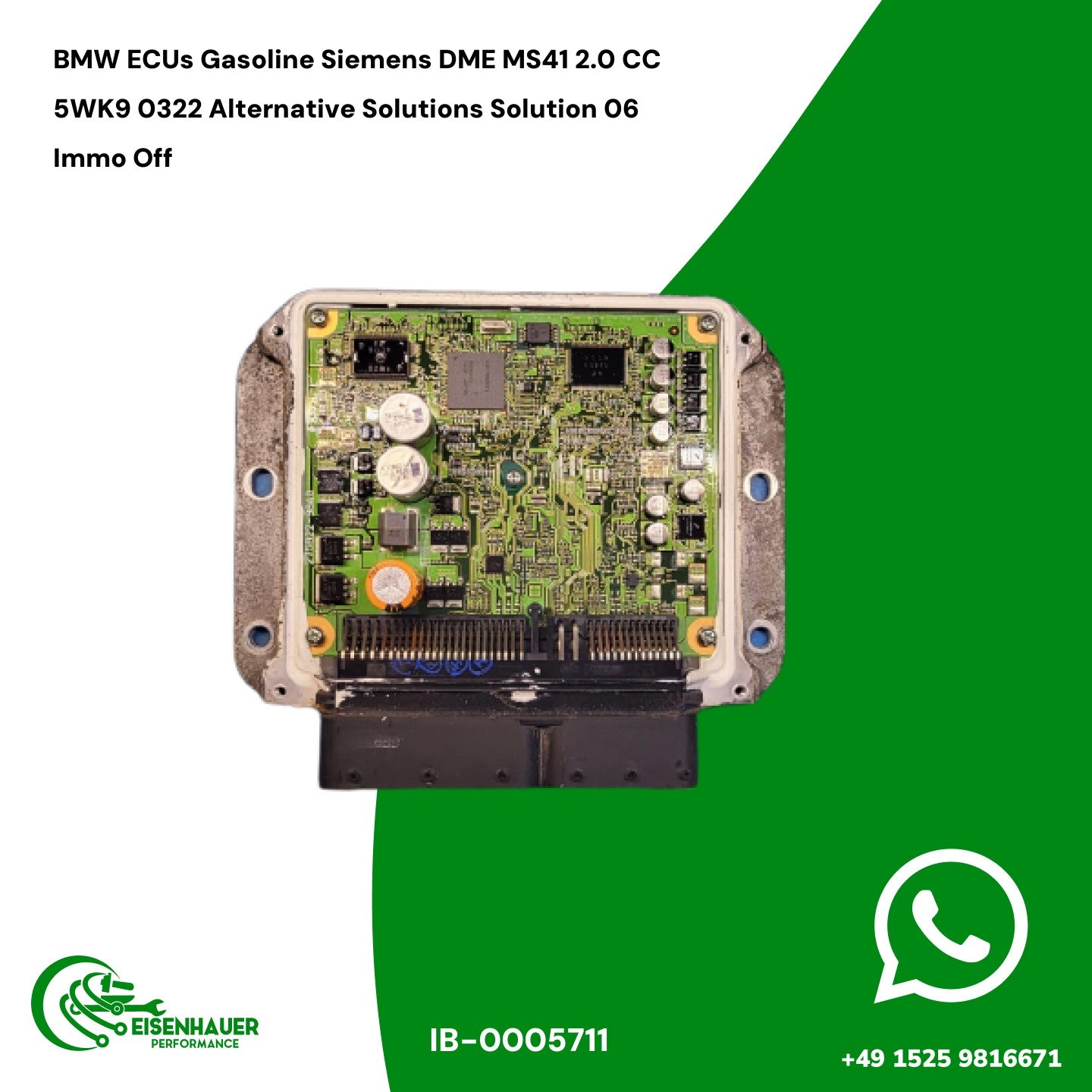 BMW ECUs Gasoline Siemens DME MS41 2.0 CC 5WK9 0322 Alternative Solutions Solution 06 Immo Off