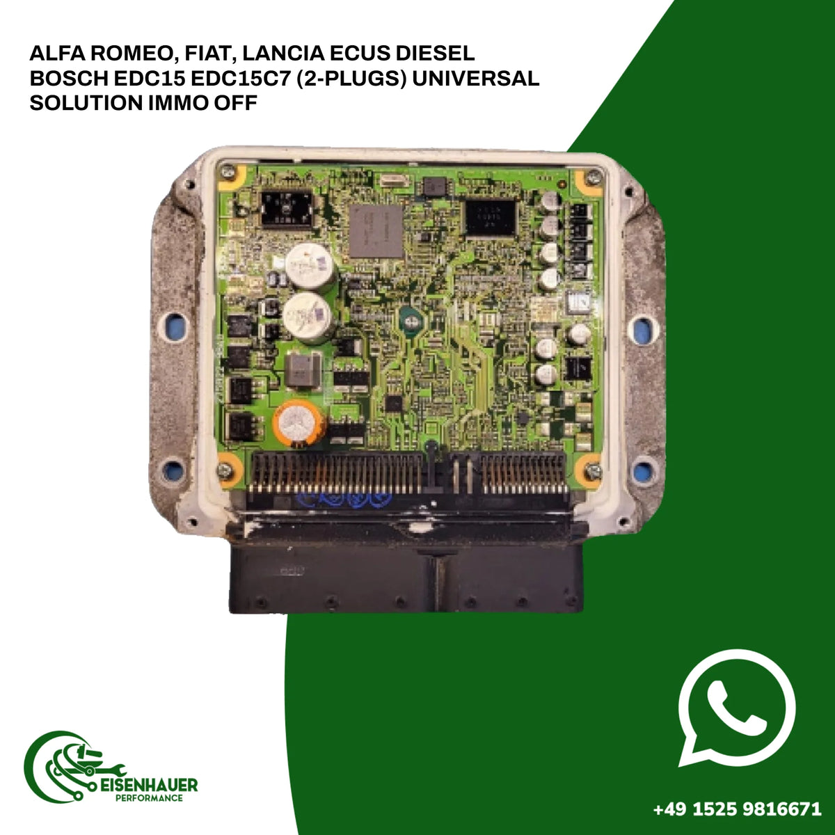 Alfa Romeo, Fiat, Lancia ECUs Diesel Bosch EDC15 EDC15C7  (2-Plugs) Universal Solution Immo Off