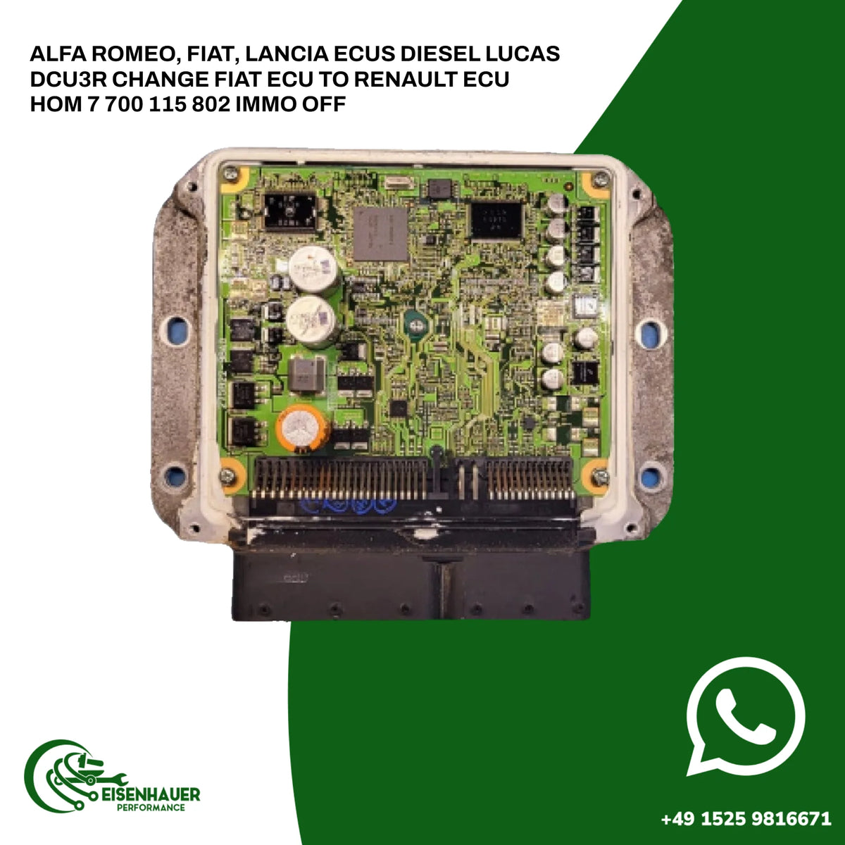 Alfa Romeo, Fiat, Lancia ECUs Diesel Lucas DCU3R Change Fiat ECU to Renault ECU HOM 7 700 115 802 Immo Off
