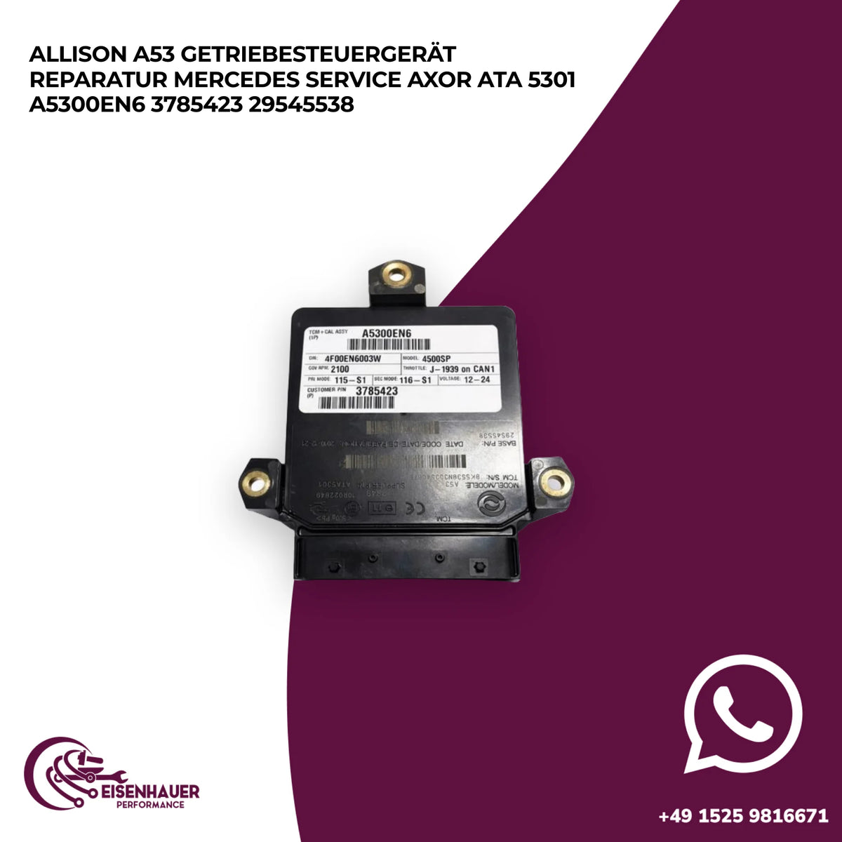 Allison A53 Getriebesteuergerät Reparatur Mercedes Service Axor ATA 5301 A5300EN6 3785423 29545538