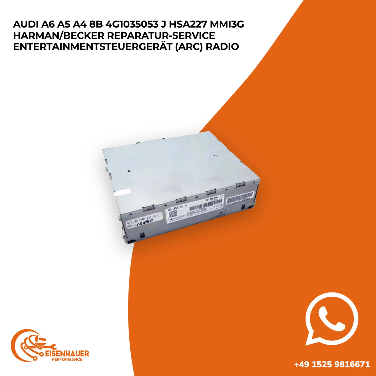 Audi A6 A5 A4 8B 4G1035053 J HSA227 MMI3G Harman/Becker Reparatur Service Entertainmentsteuergerät (ARC) Radio