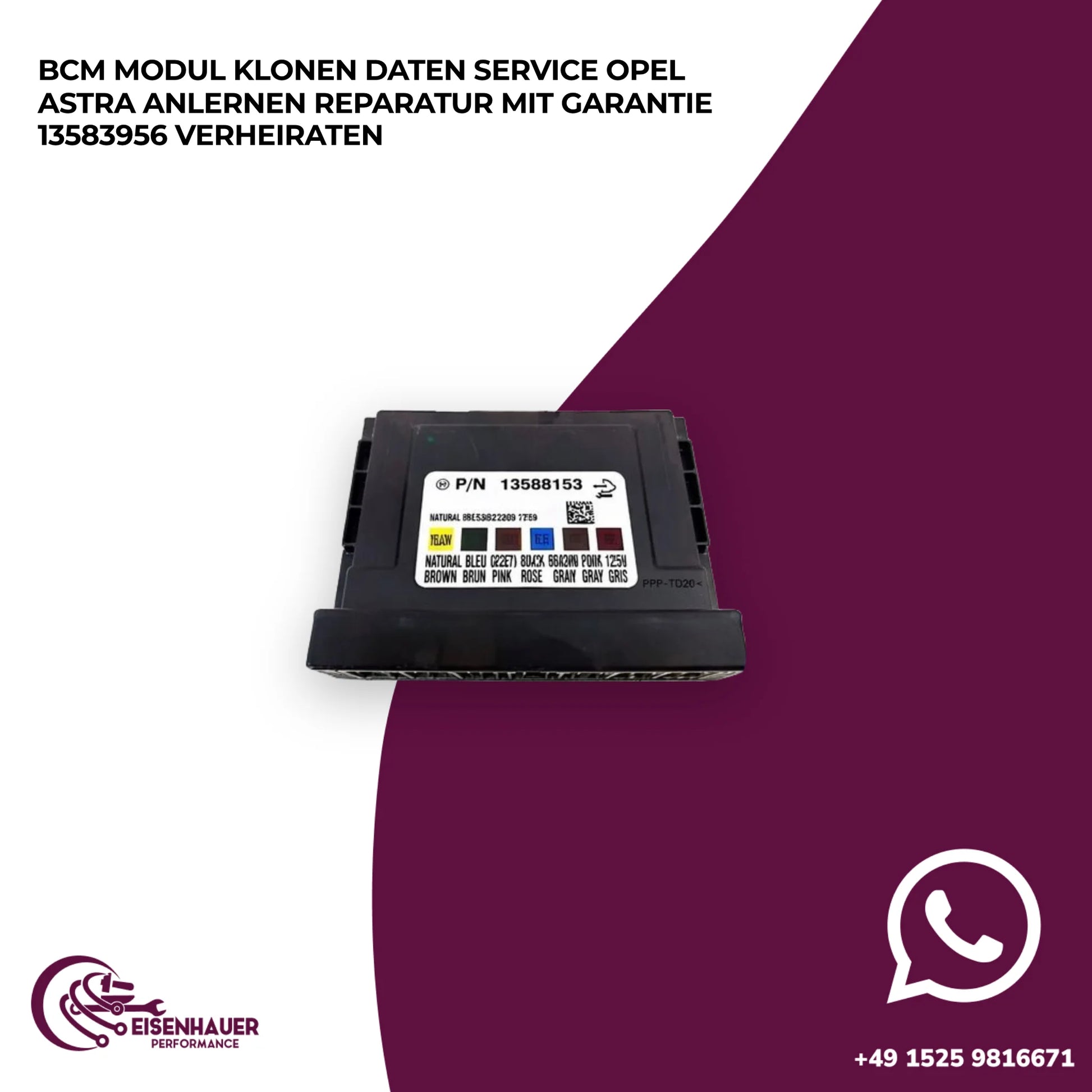 BCM Modul Klonen Daten Service Opel Astra Anlernen Reparatur️ ️13583956 Verheiraten