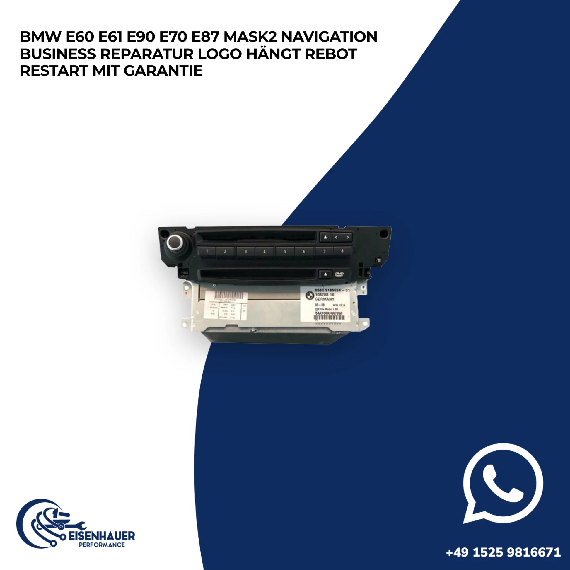 BMW E60 E61 E90 E70 E87 MASK2 Navigation Business Reparatur Logo Hängt Rebot Restart️ ️