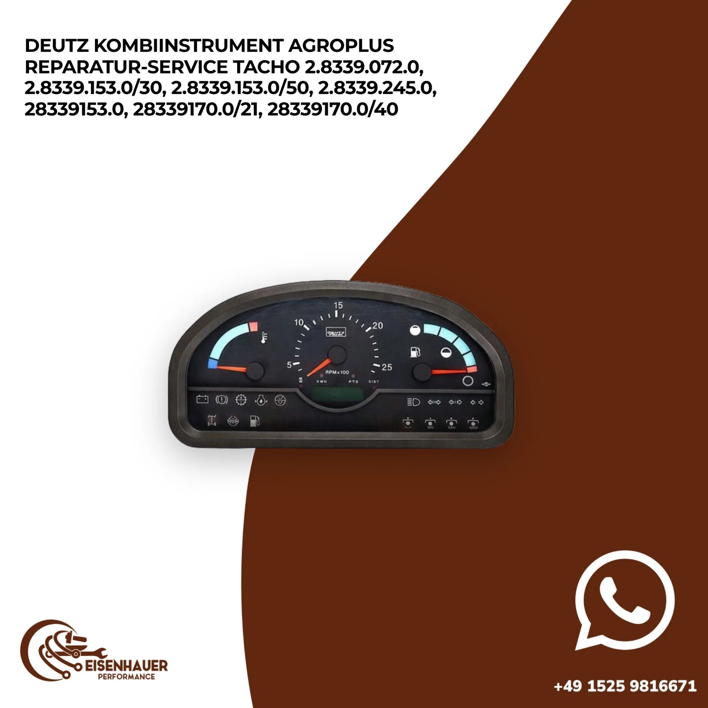 Deutz Kombiinstrument Agroplus Reparatur Service Tacho 2.8339.072.0, 2.8339.153.0/30, 2.8339.153.0/50, 2.83…