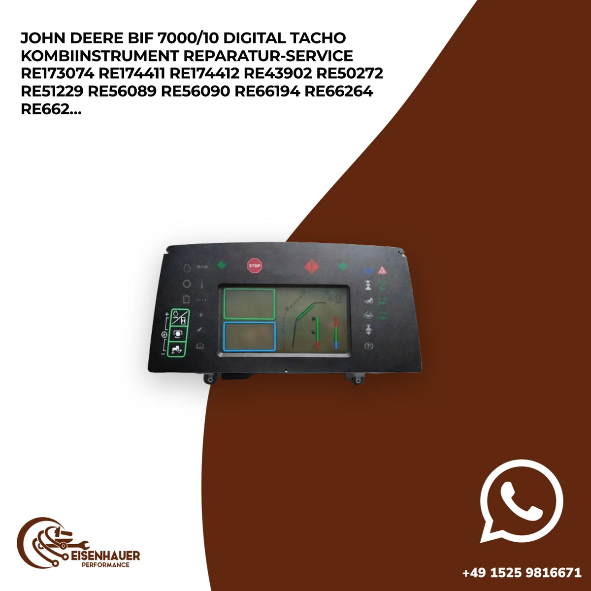 John Deere BIF 7000/10 digital Tacho Kombiinstrument Reparatur Service RE173074 RE174411 RE174412 RE43902 R…