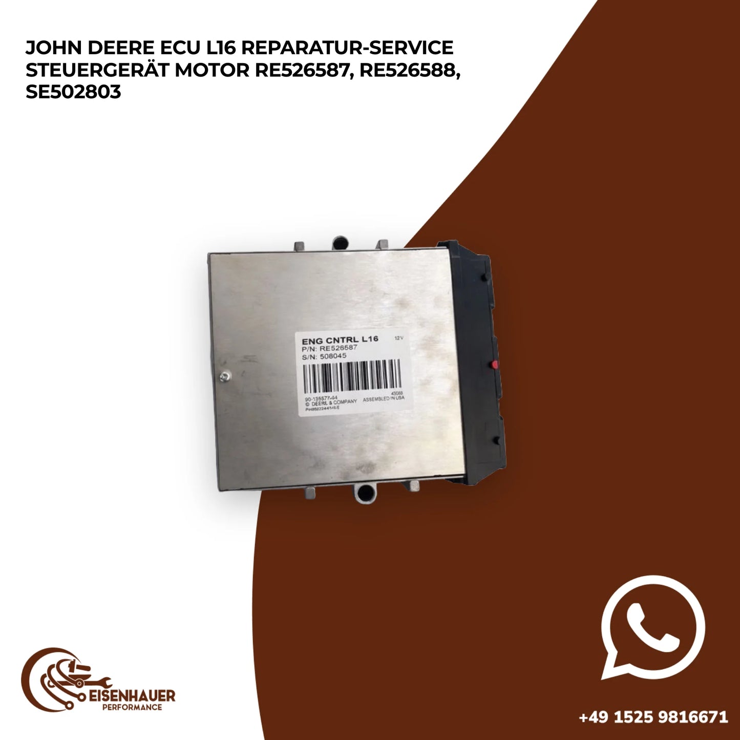 John Deere ECU L16 Reparatur Service Steuergerät Motor RE526587, RE526588, SE502803