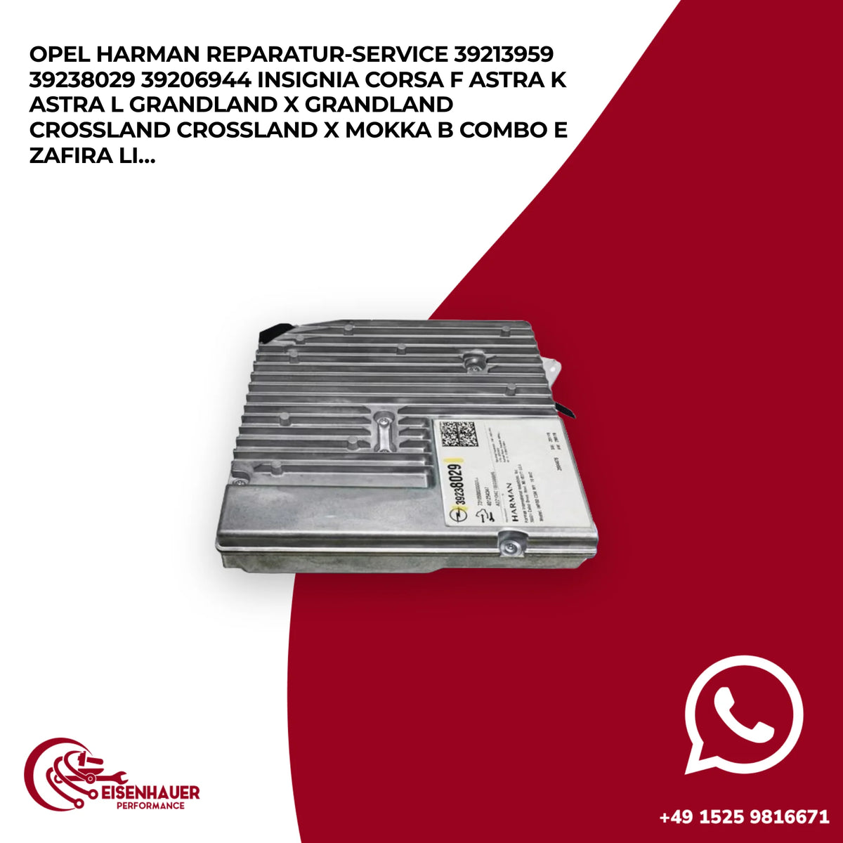 Opel Harman Reparatur Service 39213959 39238029 39206944 Insignia Corsa F Astra K Astra L Grandland X Grand…