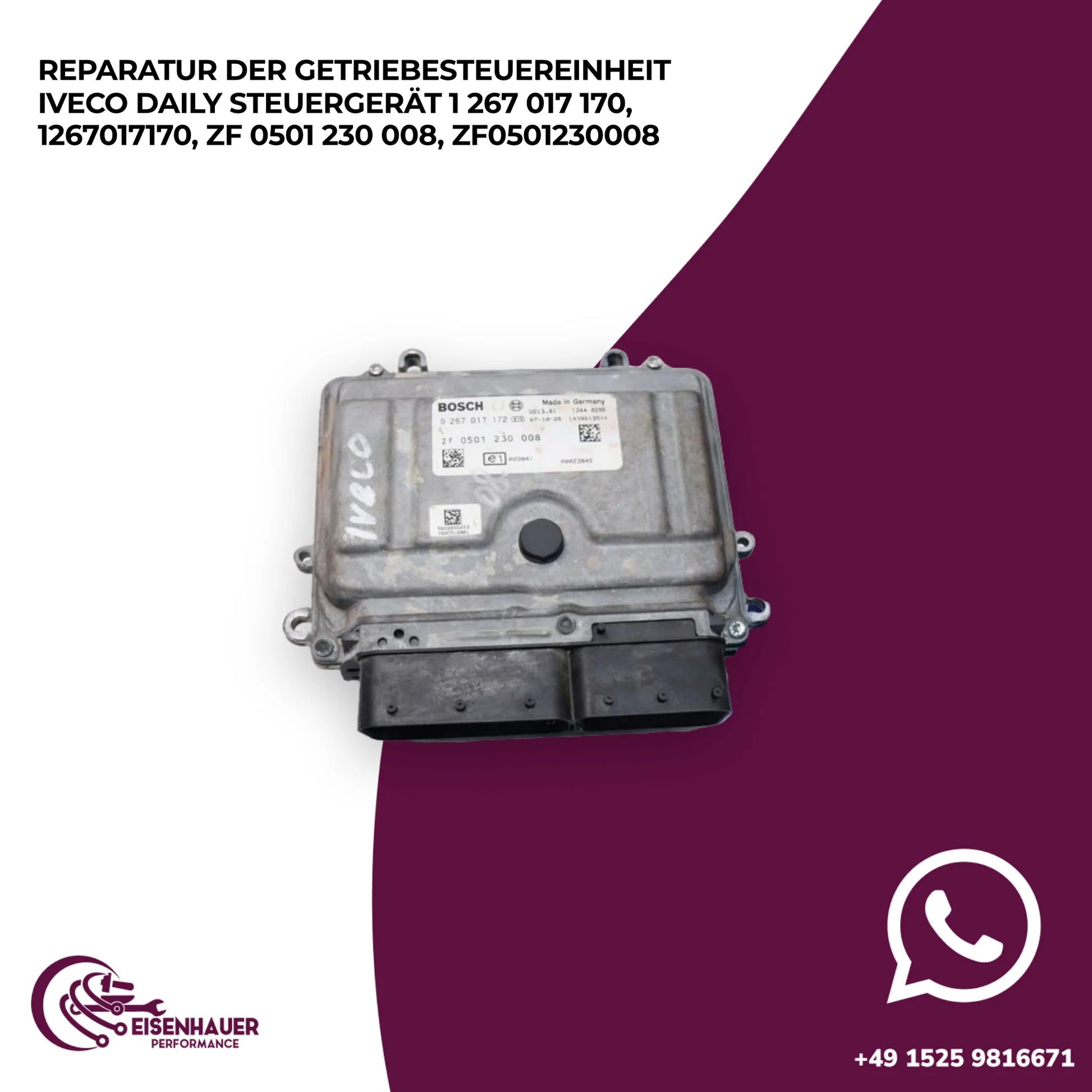 Reparatur der Getriebesteuereinheit Iveco Daily Steuergerät 1 267 017 170, 1267017170, ZF 0501 230 008, ZF0…
