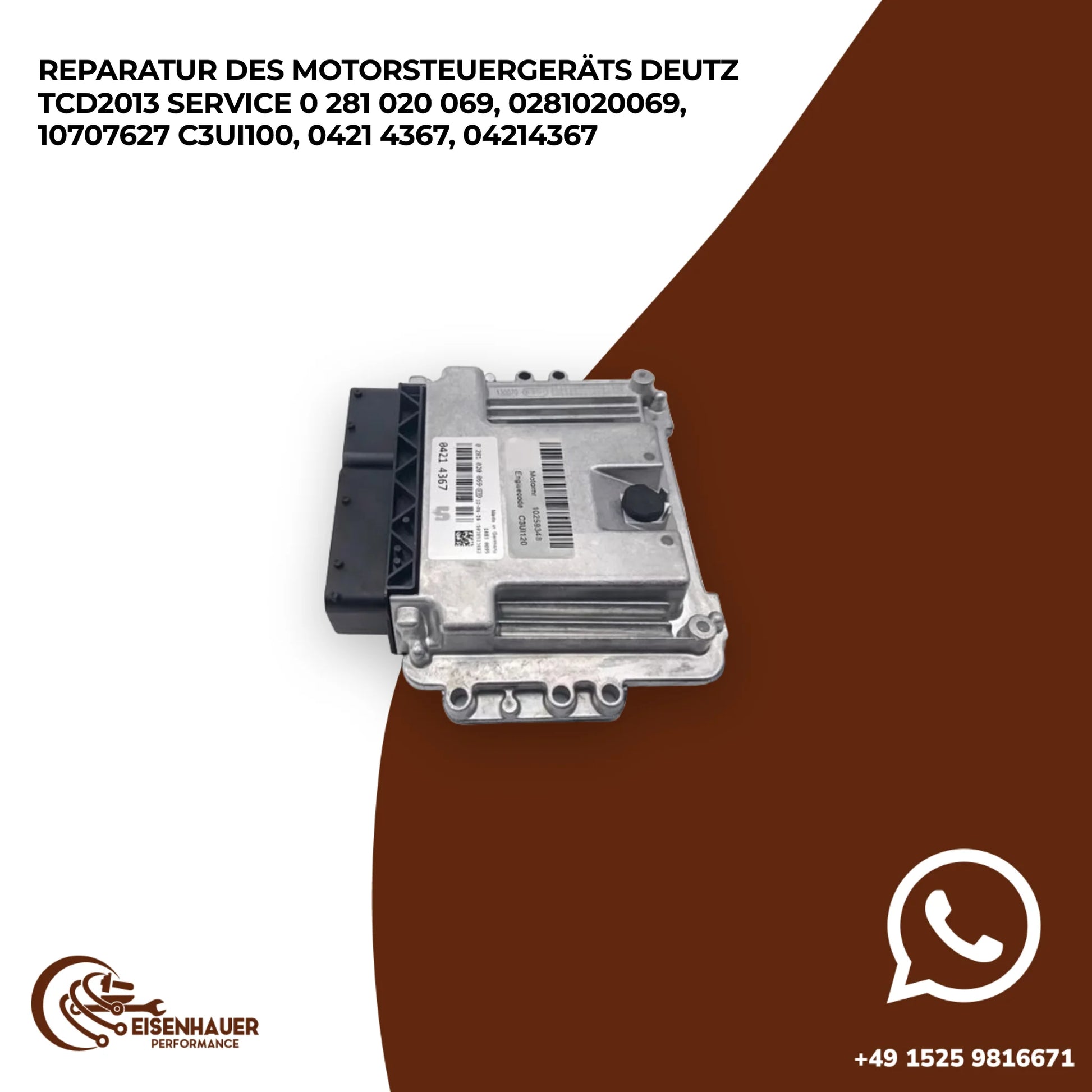 Reparatur des Motorsteuergeräts Deutz TCD2013 Service 0 281 020 069, 0281020069, 10707627 C3UI100, 0421 436…