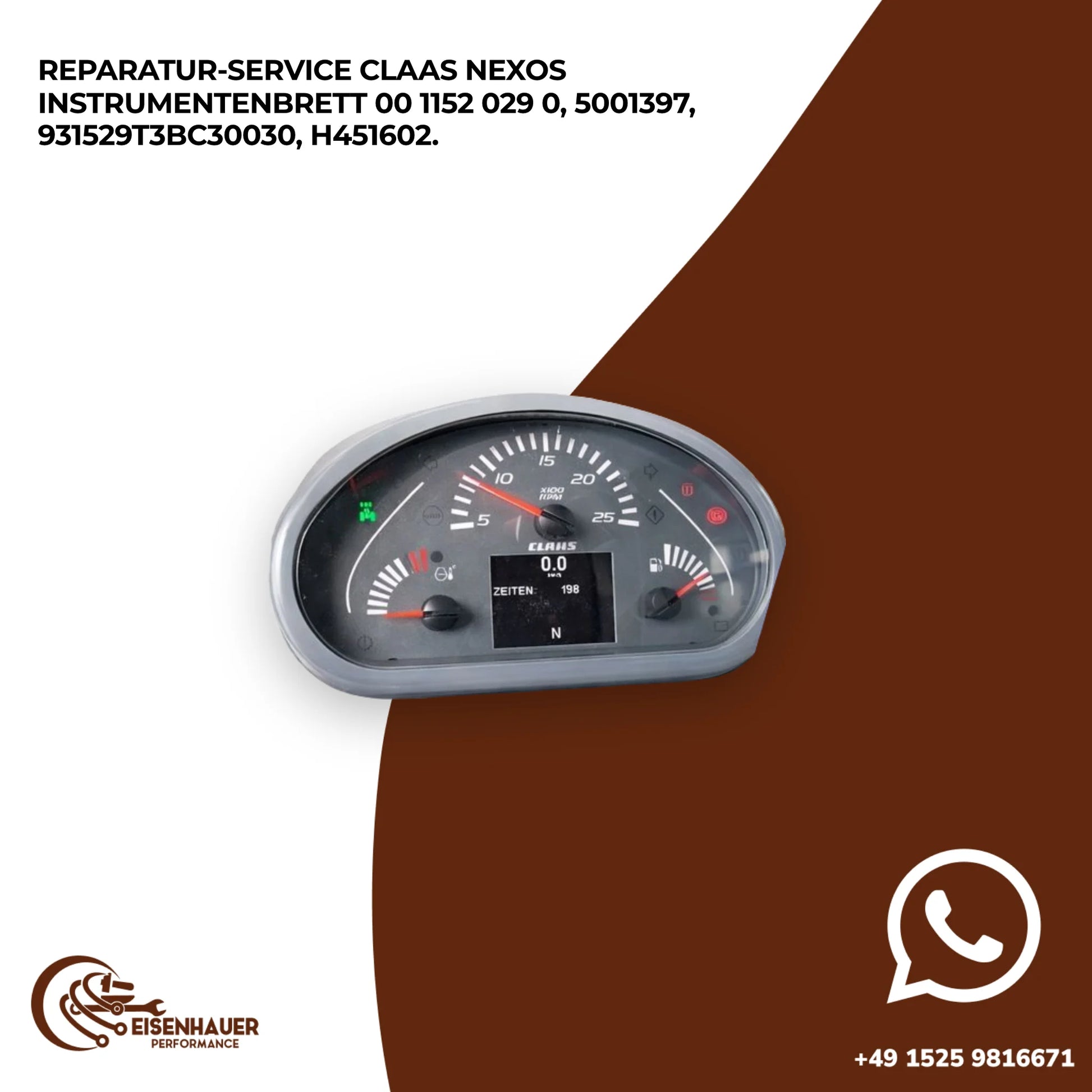Reparatur Service Claas Nexos Instrumentenbrett 00 1152 029 0, 5001397, 931529T3BC30030, H451602.