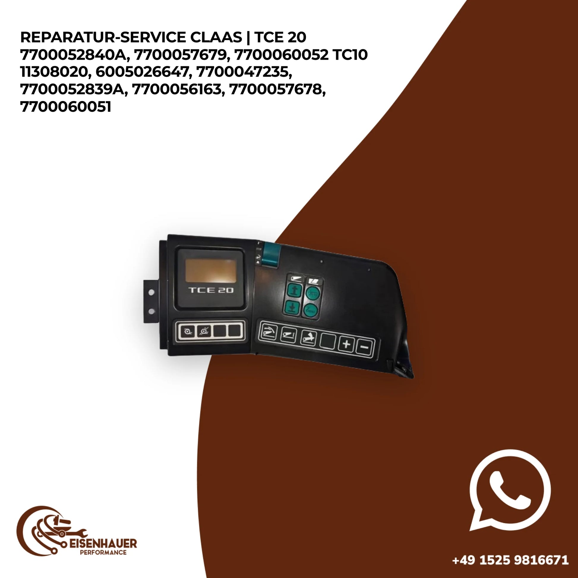 Reparatur Service Claas | TCE 20 7700052840A, 7700057679, 7700060052 TC10 11308020, 6005026647, 7700047235…