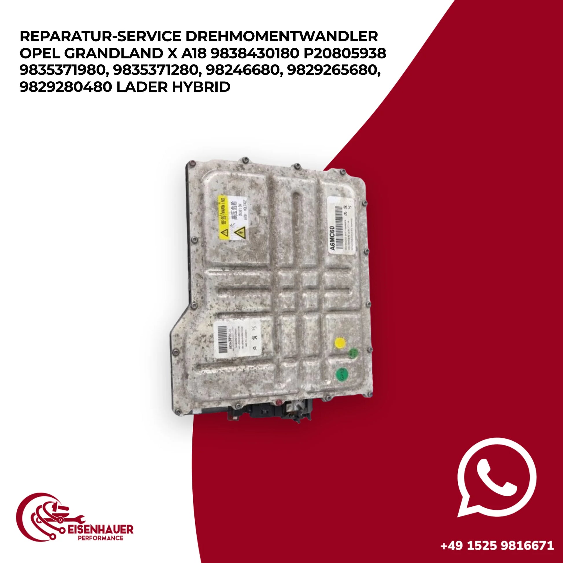 Reparatur Service Drehmomentwandler Opel Grandland X A18 9838430180 P20805938 9835371980, 9835371280, 98246…
