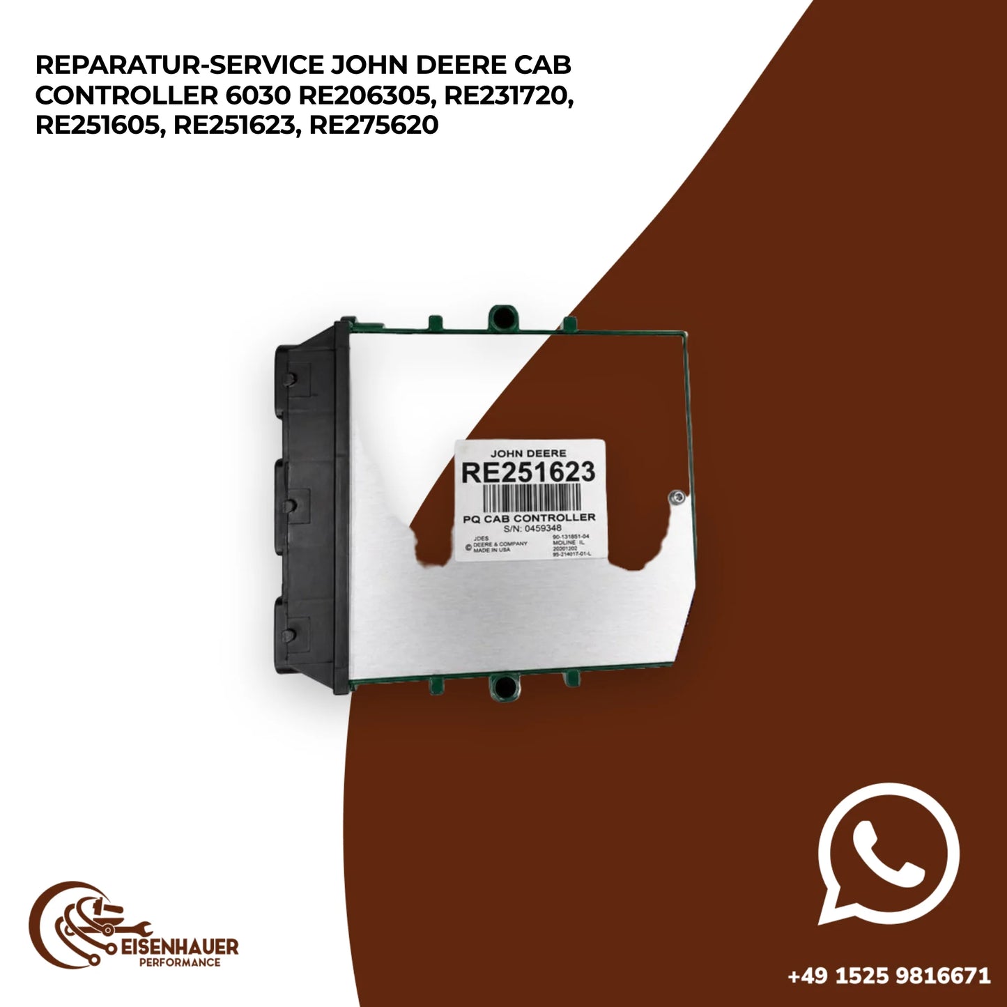 Reparatur Service John Deere Cab Controller 6030 RE206305, RE231720, RE251605, RE251623, RE275620