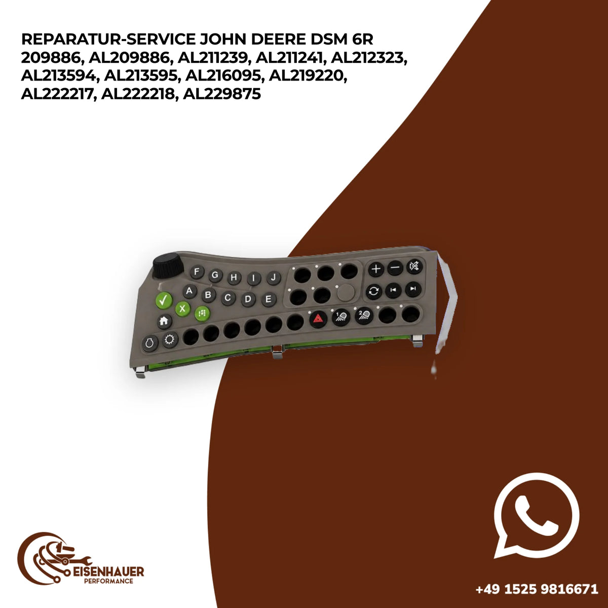 Reparatur Service John Deere DSM 6R 209886, AL209886, AL211239, AL211241, AL212323, AL213594, AL213595, AL2…