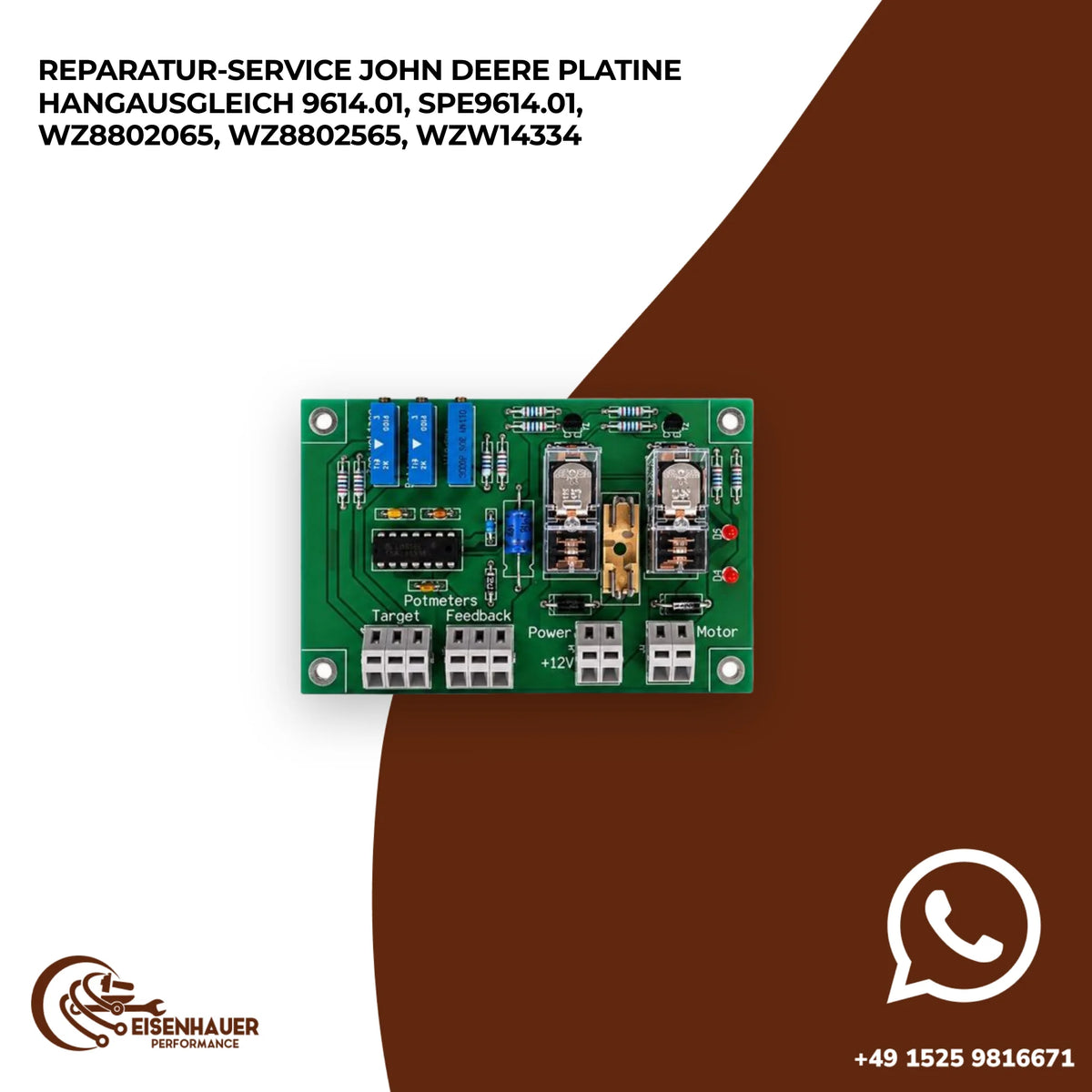 Reparatur Service John Deere Platine Hangausgleich 9614.01, SPE9614.01, WZ8802065, WZ8802565, WZW14334