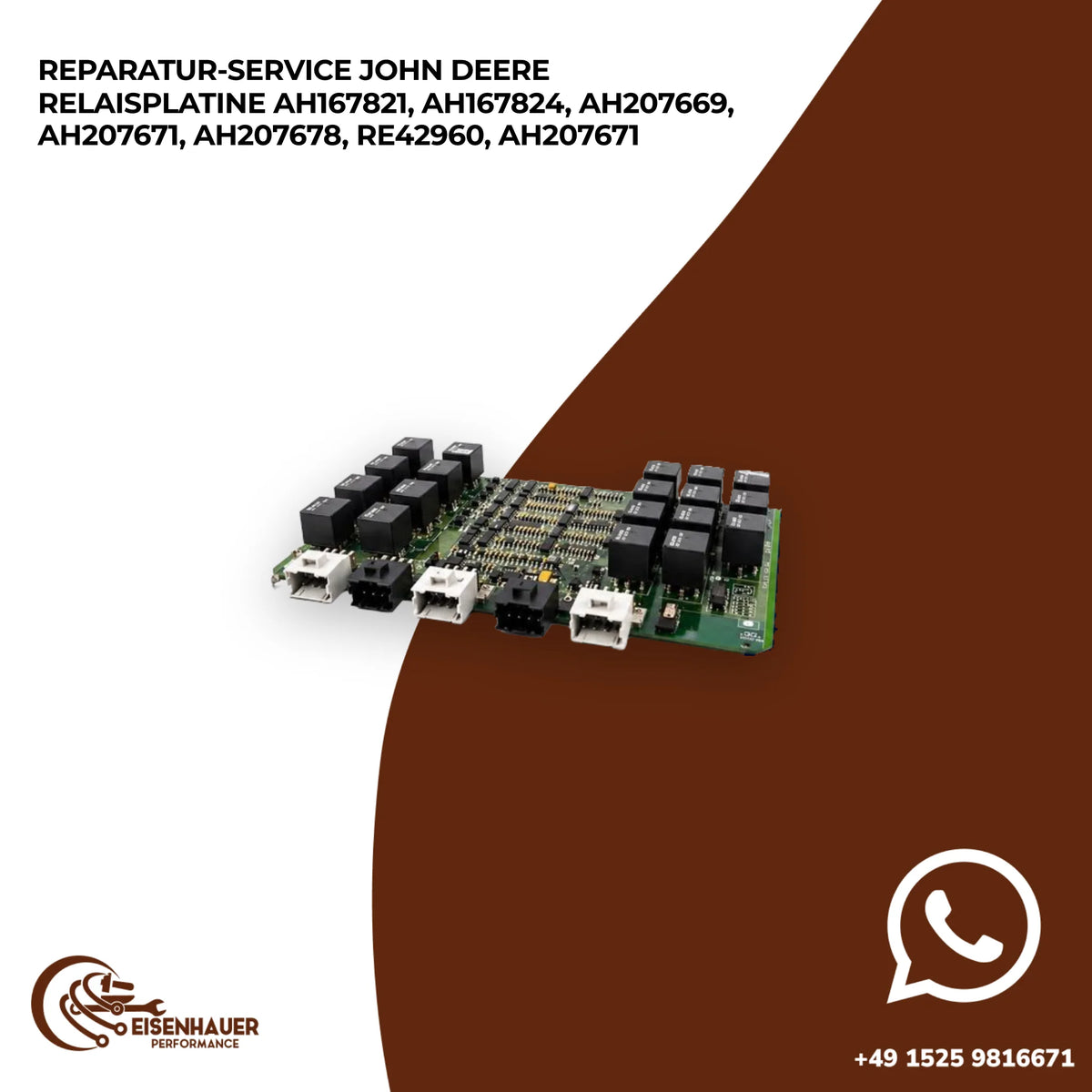 Reparatur Service John Deere Relaisplatine AH167821, AH167824, AH207669, AH207671, AH207678, RE42960, AH207671