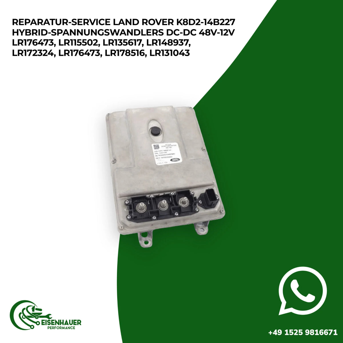 Reparatur Service Land Rover K8D2-14B227 Hybrid-Spannungswandlers DC-DC 48V-12V LR176473, LR115502, LR13561…