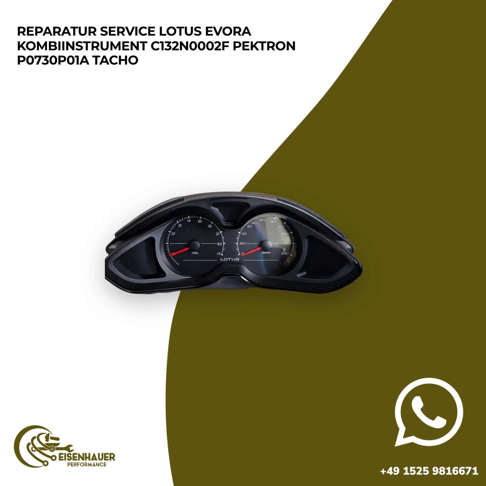 Reparatur Service Lotus Evora Kombiinstrument C132N0002F Pektron P0730P01A Tacho