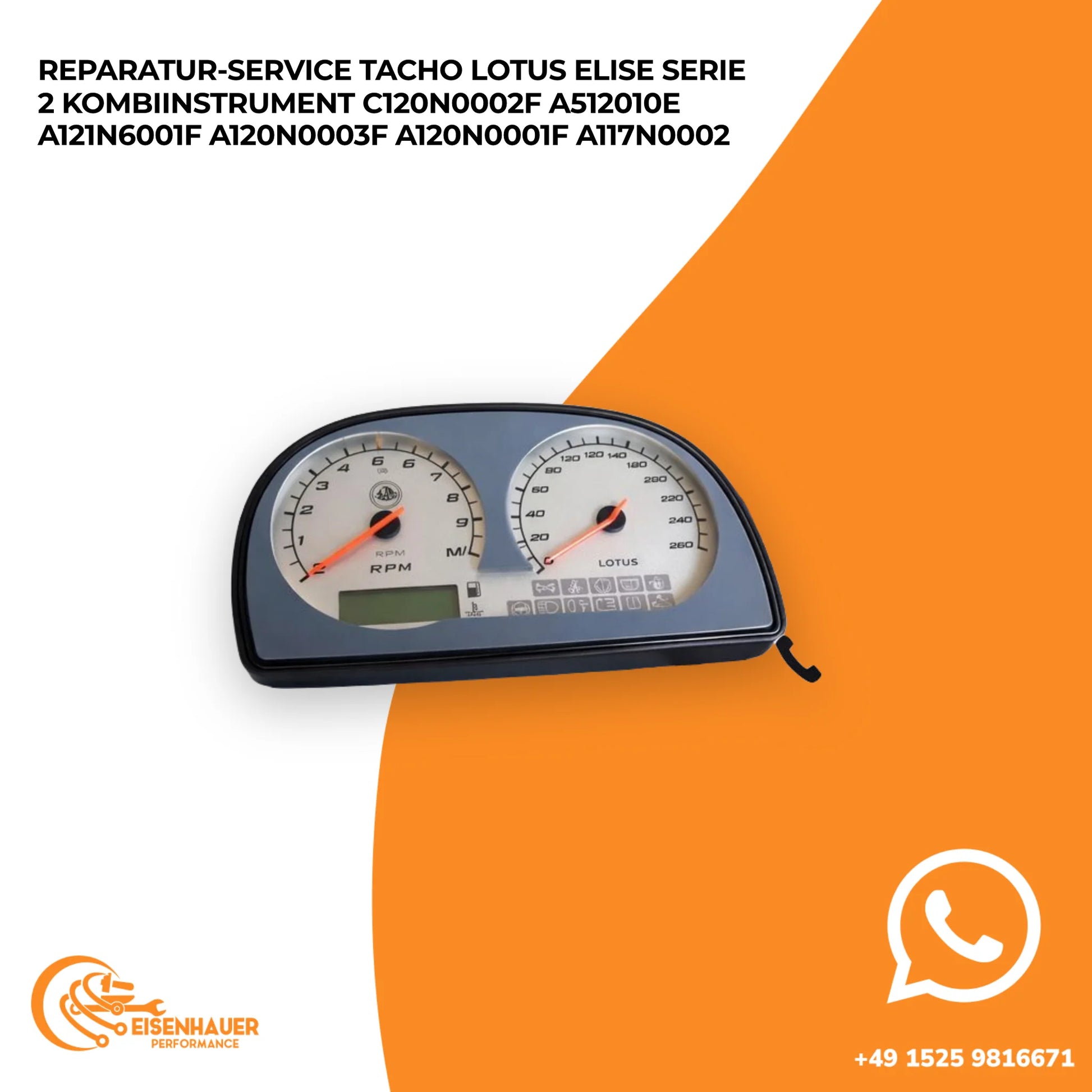 Reparatur Service Tacho Lotus Elise Serie 2 Kombiinstrument C120N0002F A512010E A121N6001F A120N0003F A120N…