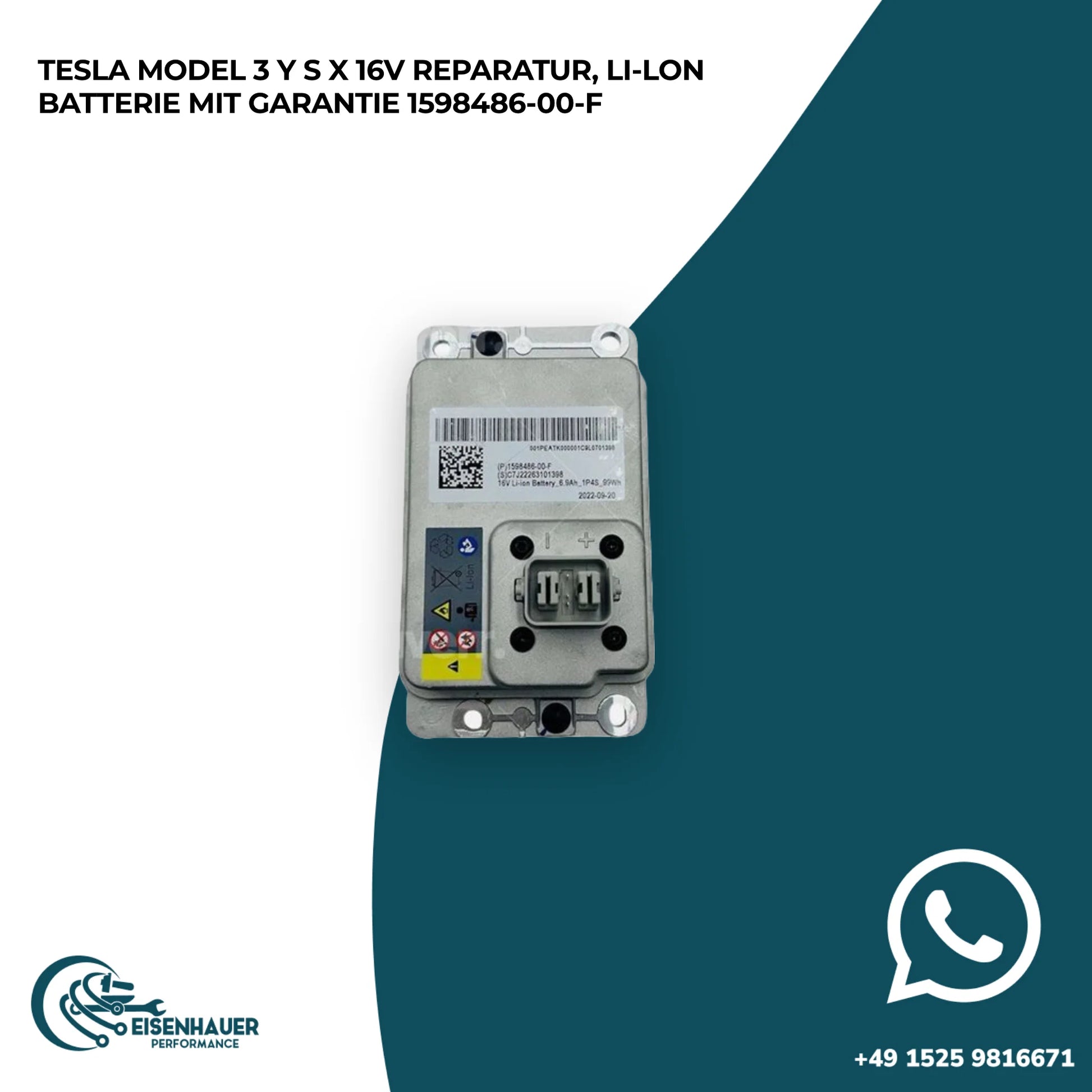 Tesla Model 3 Y S X 16V Reparatur, Li-lon Batterie️ ️1598486-00-F