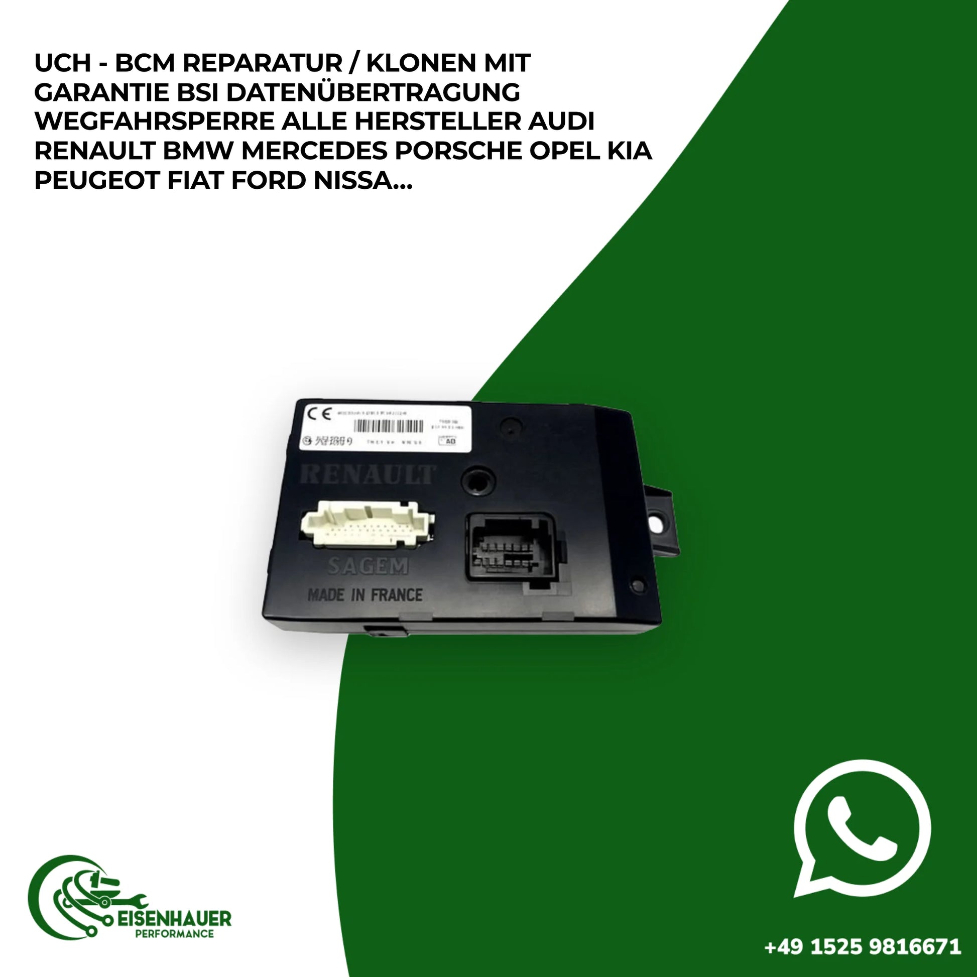 UCH - BCM Reparatur / Klonen️ ️BSI Datenübertragung Wegfahrsperre Alle Hersteller Audi Renault BMW Mercedes…